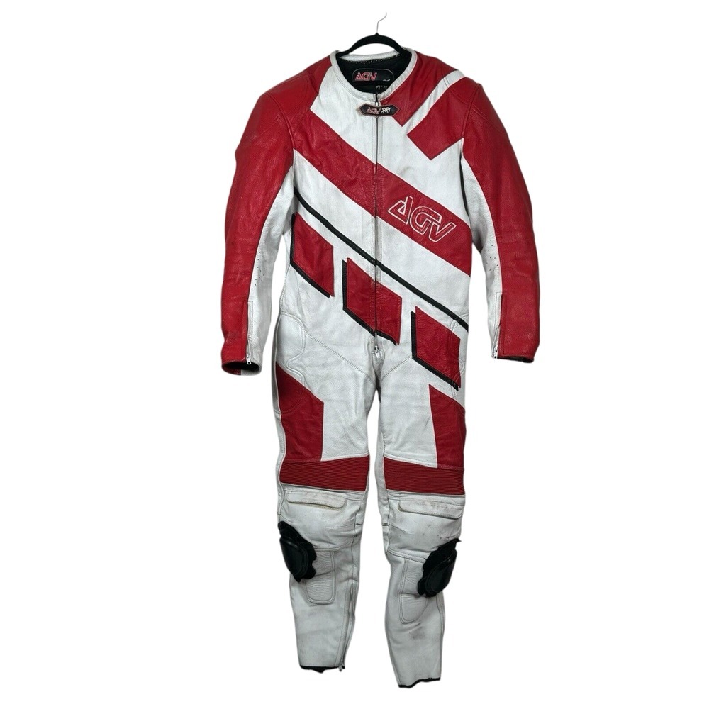 AGV Sports Motorcycle One Piece Racing Leather Suit Sz W36 I30 in Red & White